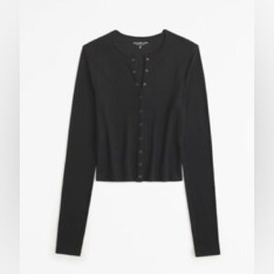 A&F Long-Sleeve Featherweight Rib Henley Top Black Small